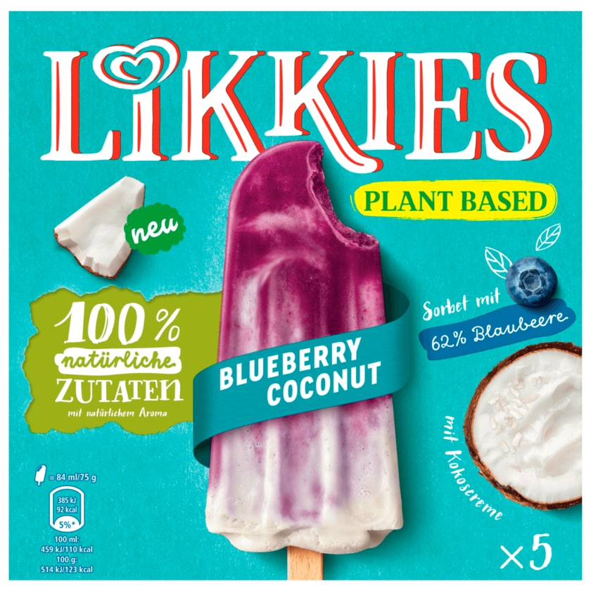 Langnese Likkies Plant Based Blueberry Coconut Eis vegan 5x84ml
